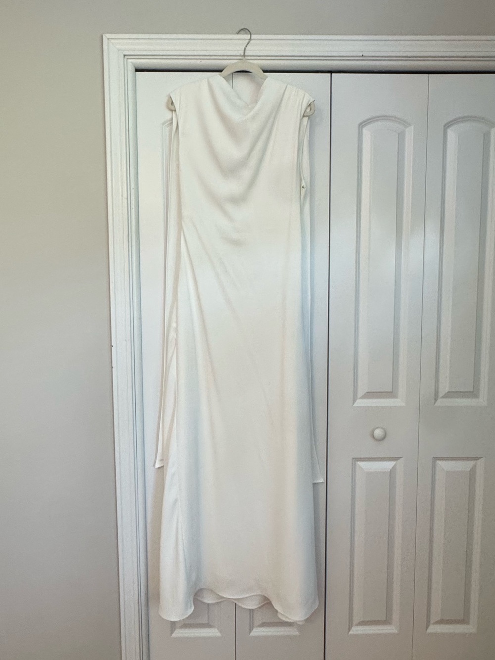 Minimalist Cream Wedding Dress with Draped Cowl Neck
